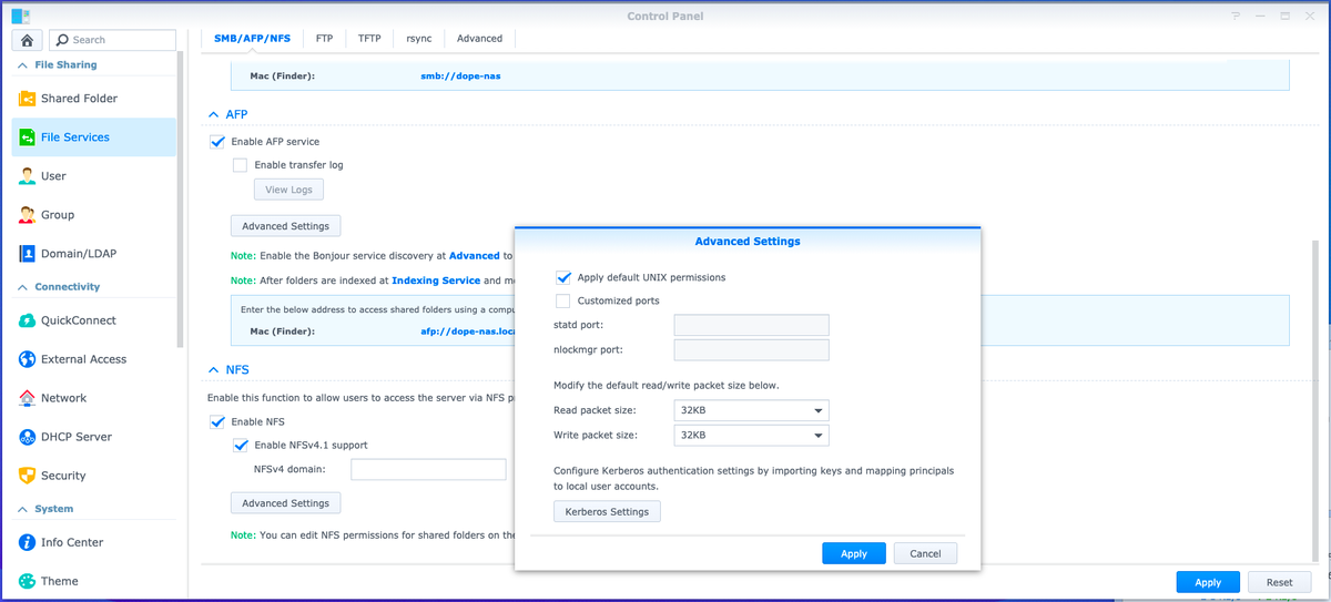 Example configuration for NFSLinux users